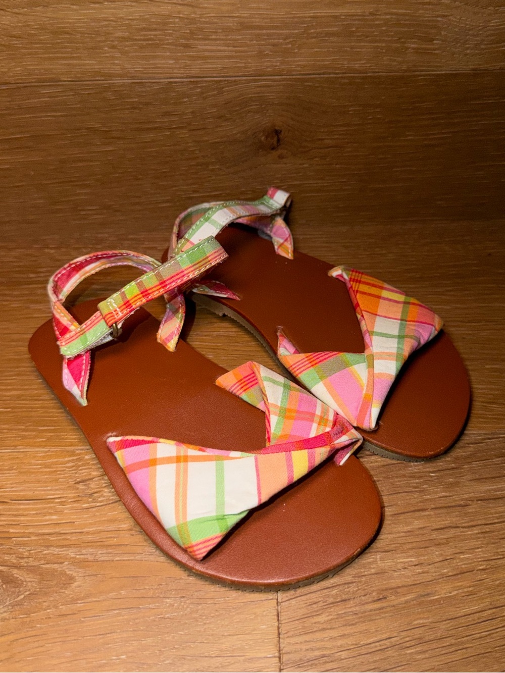 Gymboree Pink Green Orange Plaid Twist Toddler Sandals 8
